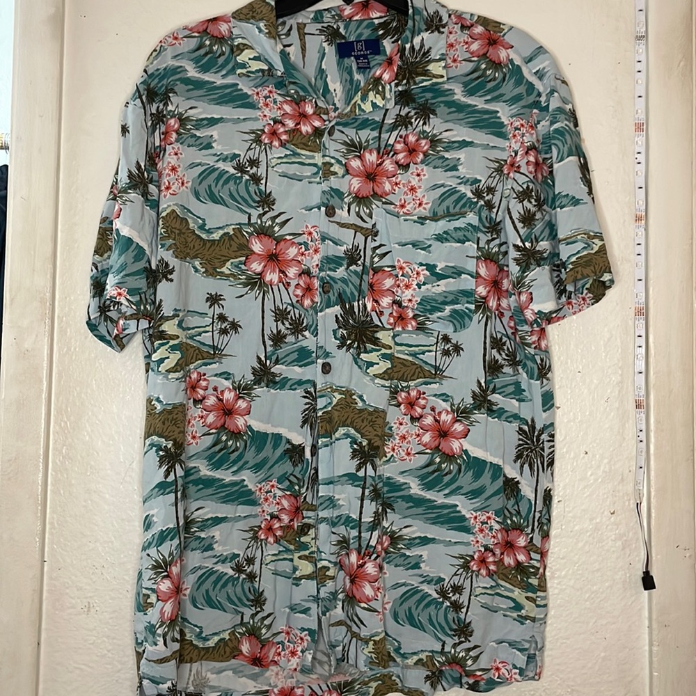 GEORGE, Mens Blue Ocean Floral Button Up, Size Medium (38-40)